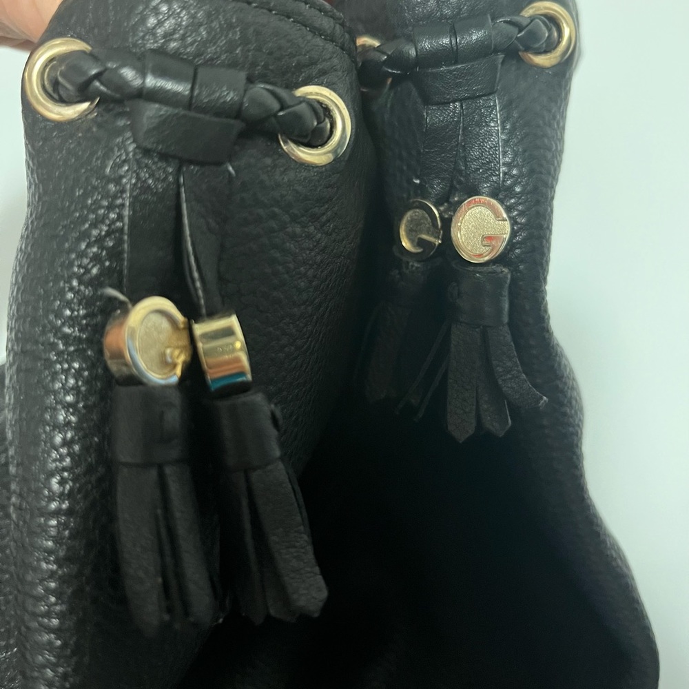 GUCCI Tall Black Leather Boots with Leather braid and tassels. Size 37 - Picture 4 of 12